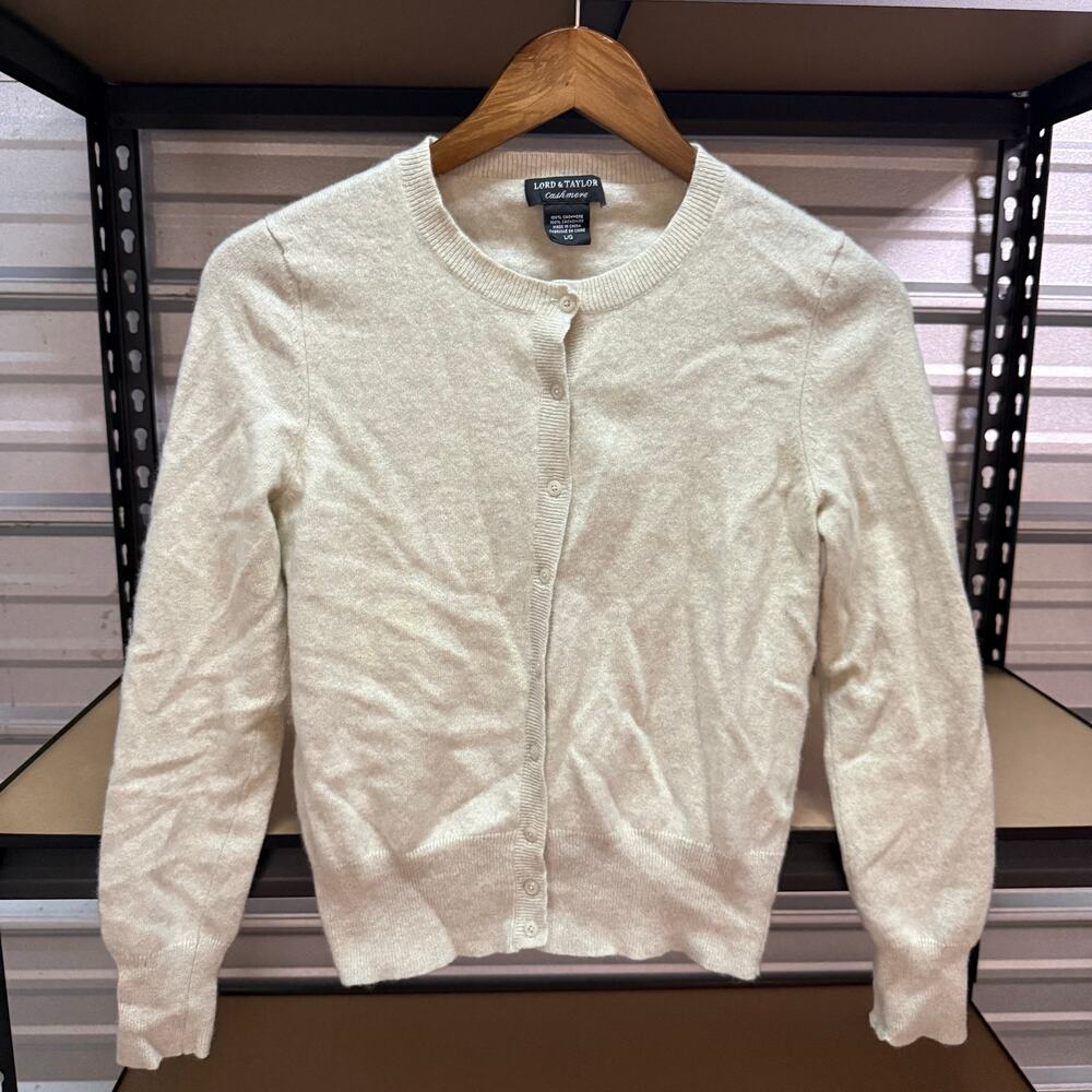 Lord & Taylor 100% Cashmere Button Cardigan Ivory Womens L